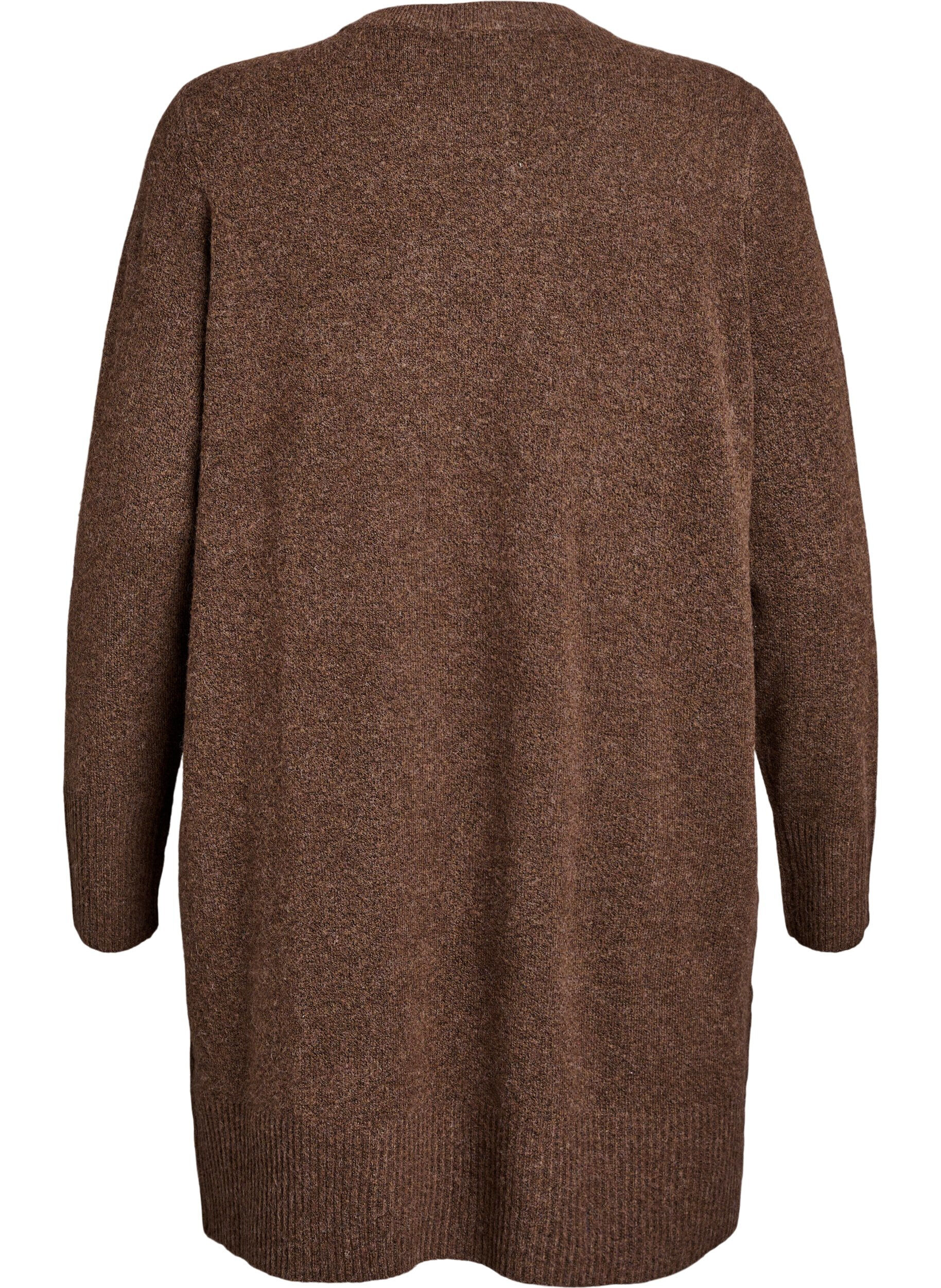 Zizzifashion Ribbed Knit Cardigan with Pockets, Brown, Packshot image number 1
