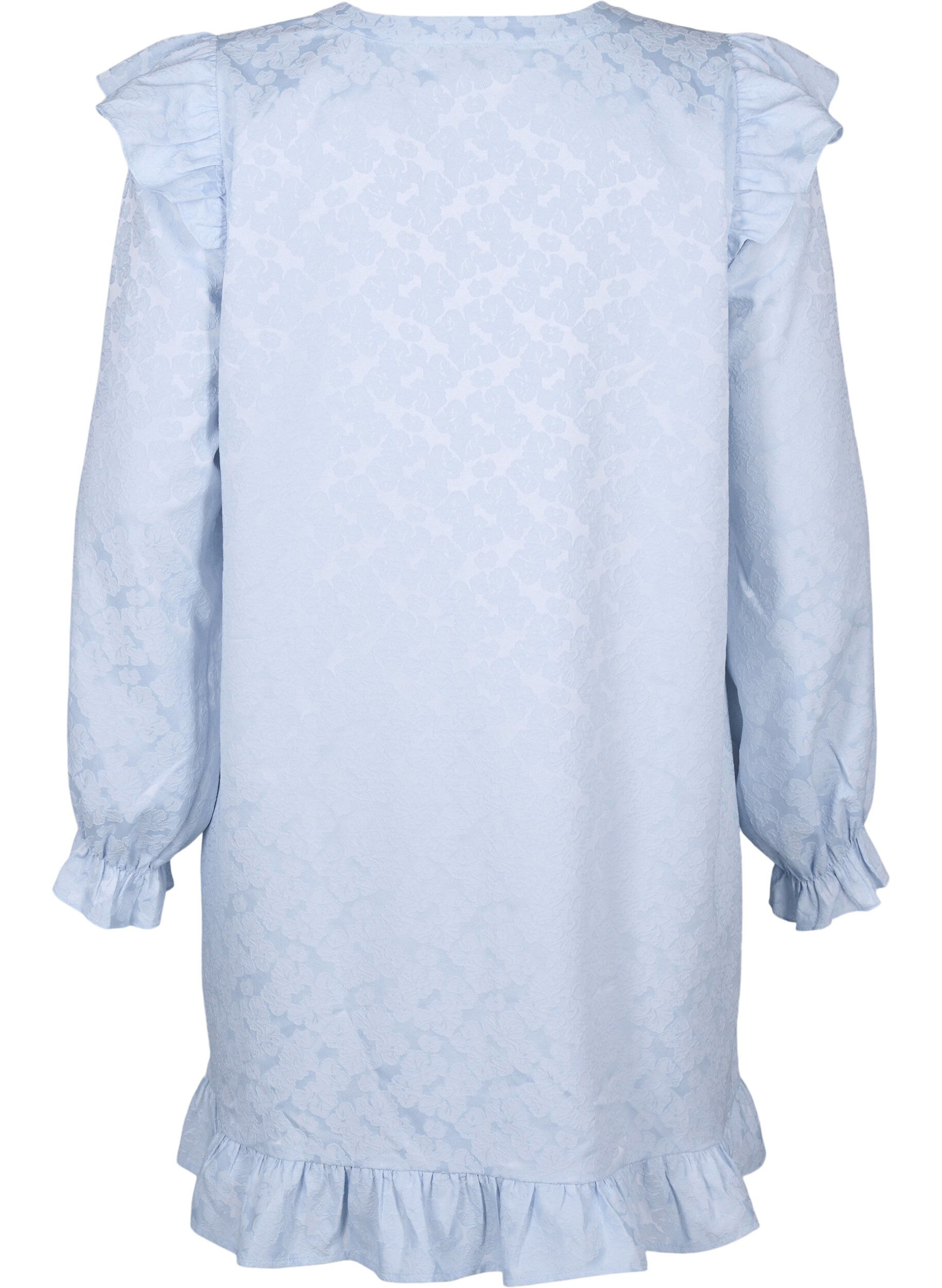 Zizzifashion Jacquard dress with long sleeves and ruffle detail, Light Blue, Packshot image number 1