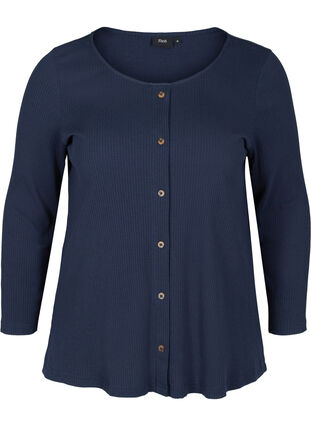 Blouse with 7/8 sleeves and buttons, Navy Blazer, Packshot image number 0