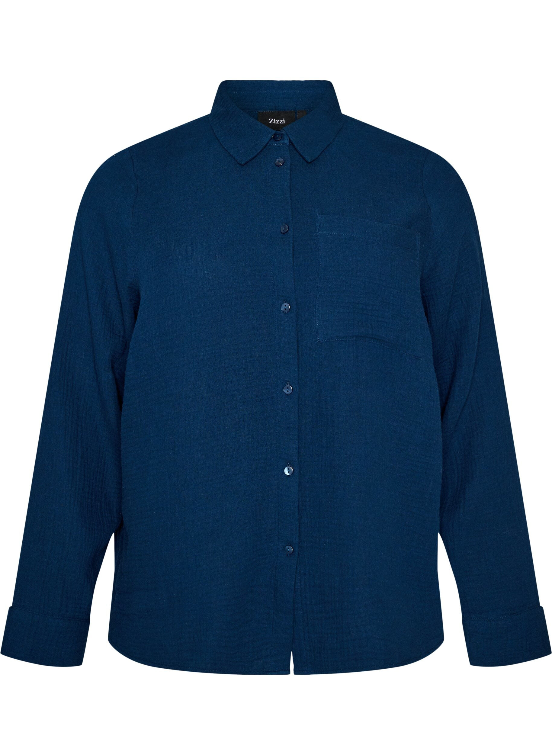 ZizzifashionCotton muslin nightshirt with long sleeves, Blue, Packshot image number 0