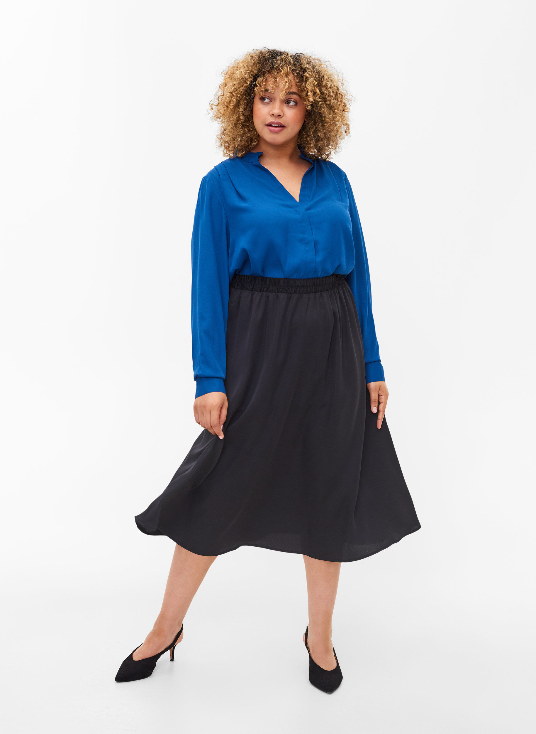 Zizzifashion 	 Loose-fitting midi skirt, Black, Model image number 0