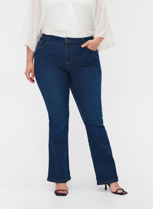 High waisted bootcut Ellen jeans, Dark blue denim, Model image number 2