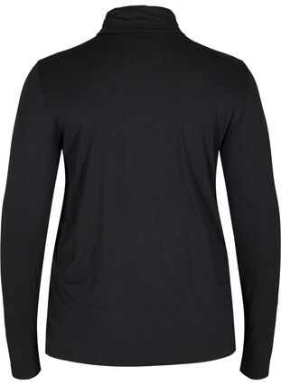Close-fitting viscose blouse with roll-neck, Black, Packshot image number 1