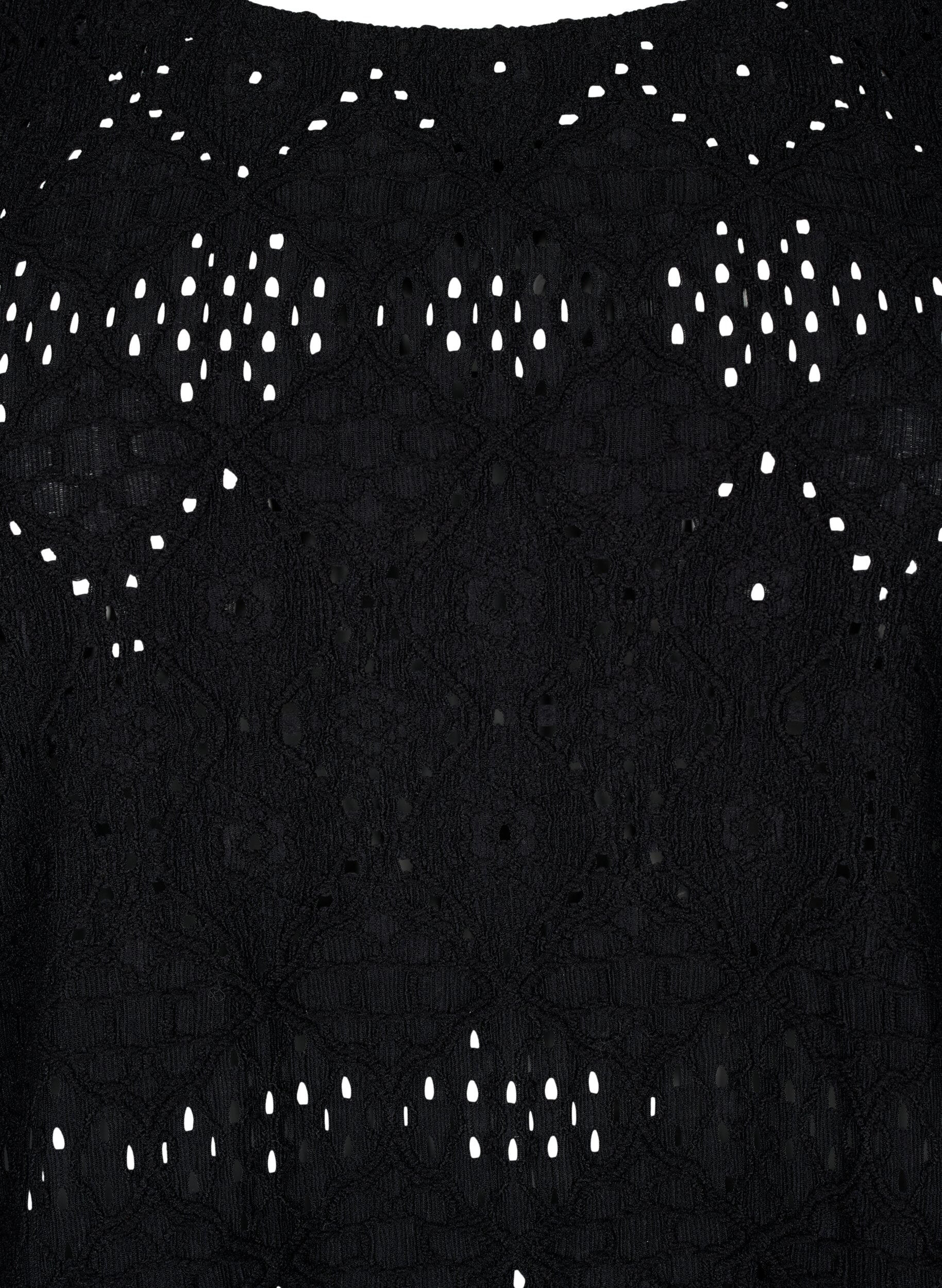 Zizzifashion Short-sleeved blouse with lace pattern, Black, Packshot image number 2