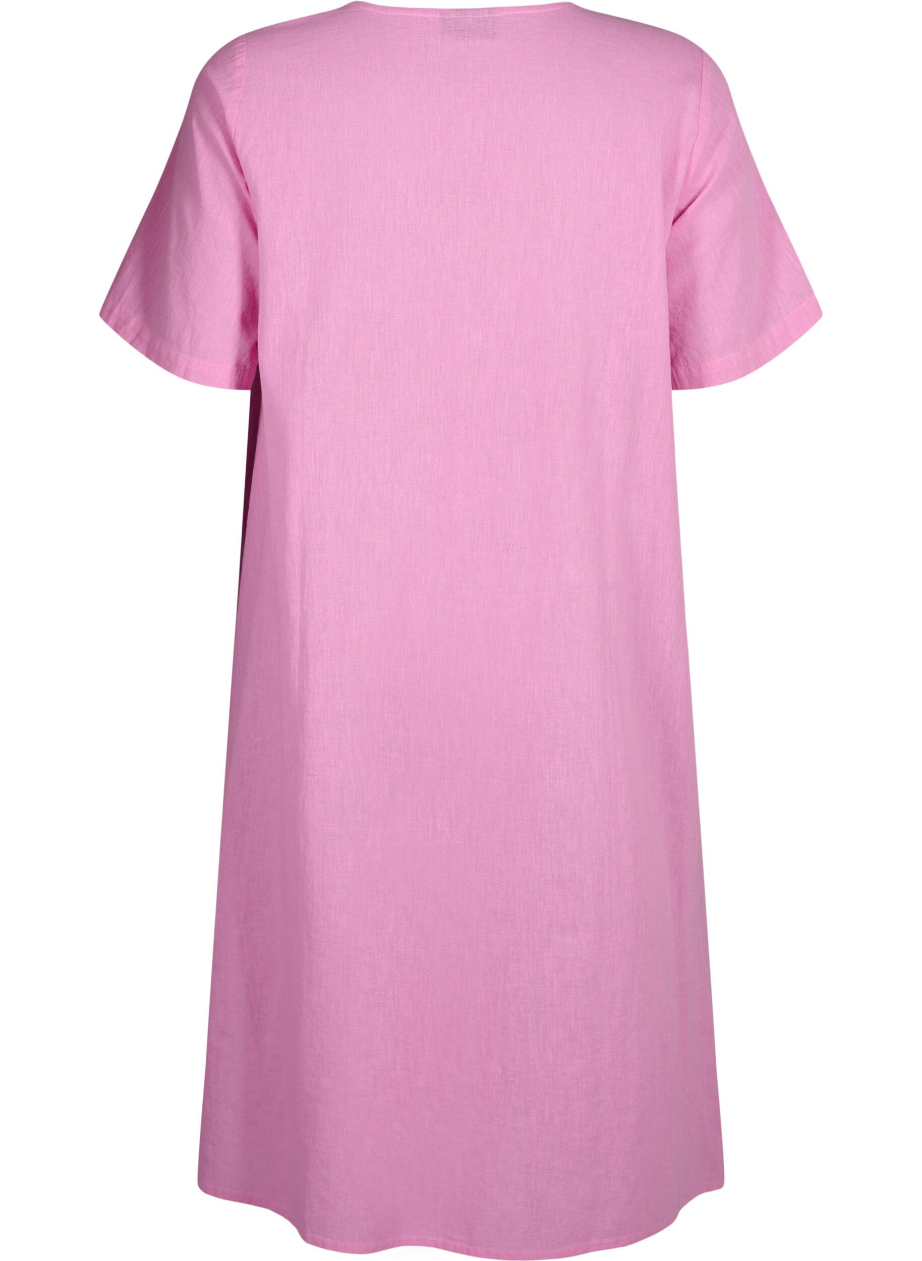 Zizzifashion Cotton blend kaftan dress with linen, Pink, Packshot image number 1