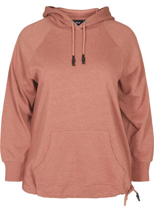 Marled sweatshirt with a hood and pocket, Cognac Melange, Packshot image number 0