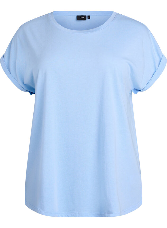 Short-sleeved t-shirt in a cotton blend, Blue, Packshot image number 0