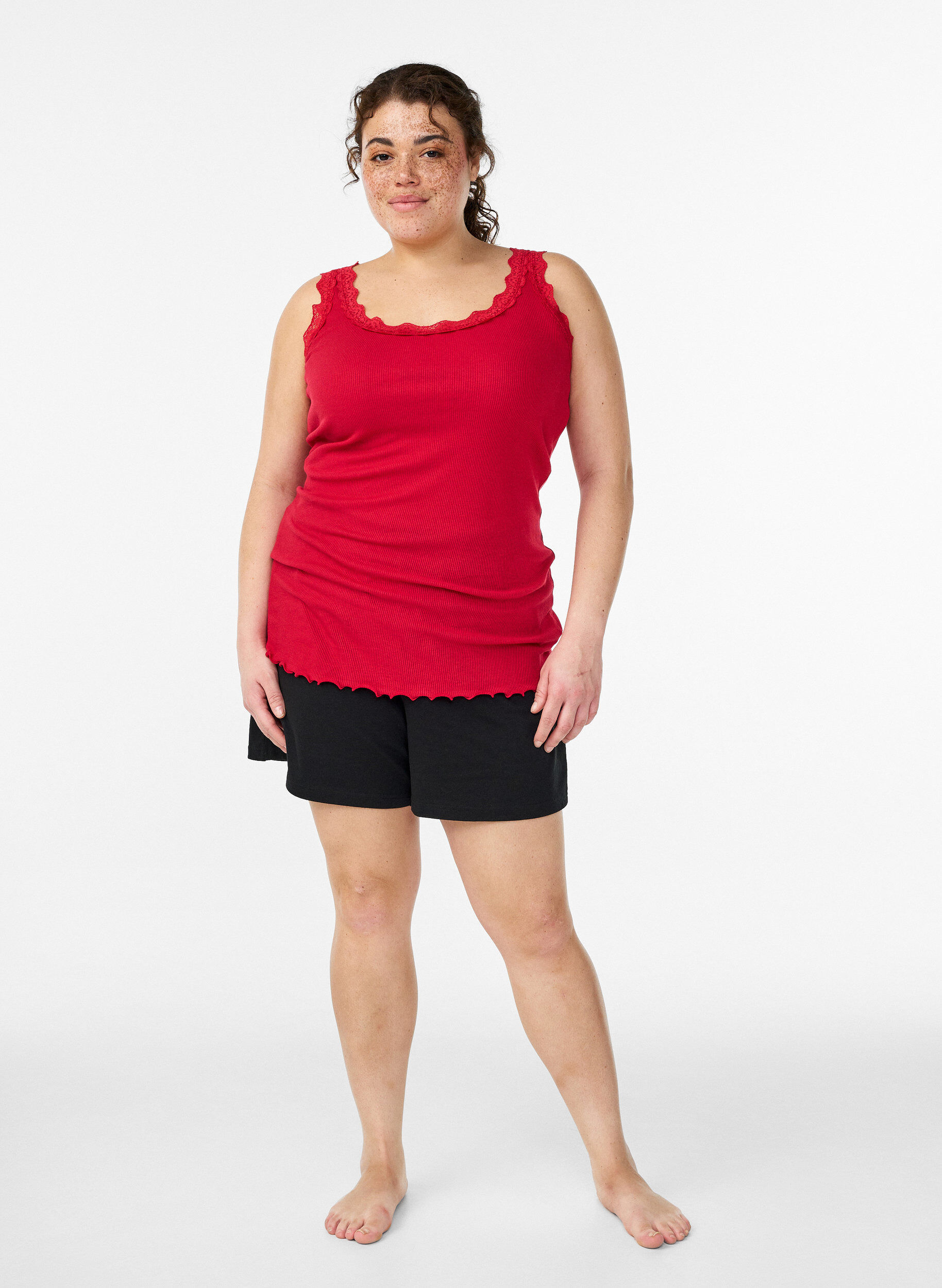Zizzifashion Top with lace trim, Red, Model image number 1