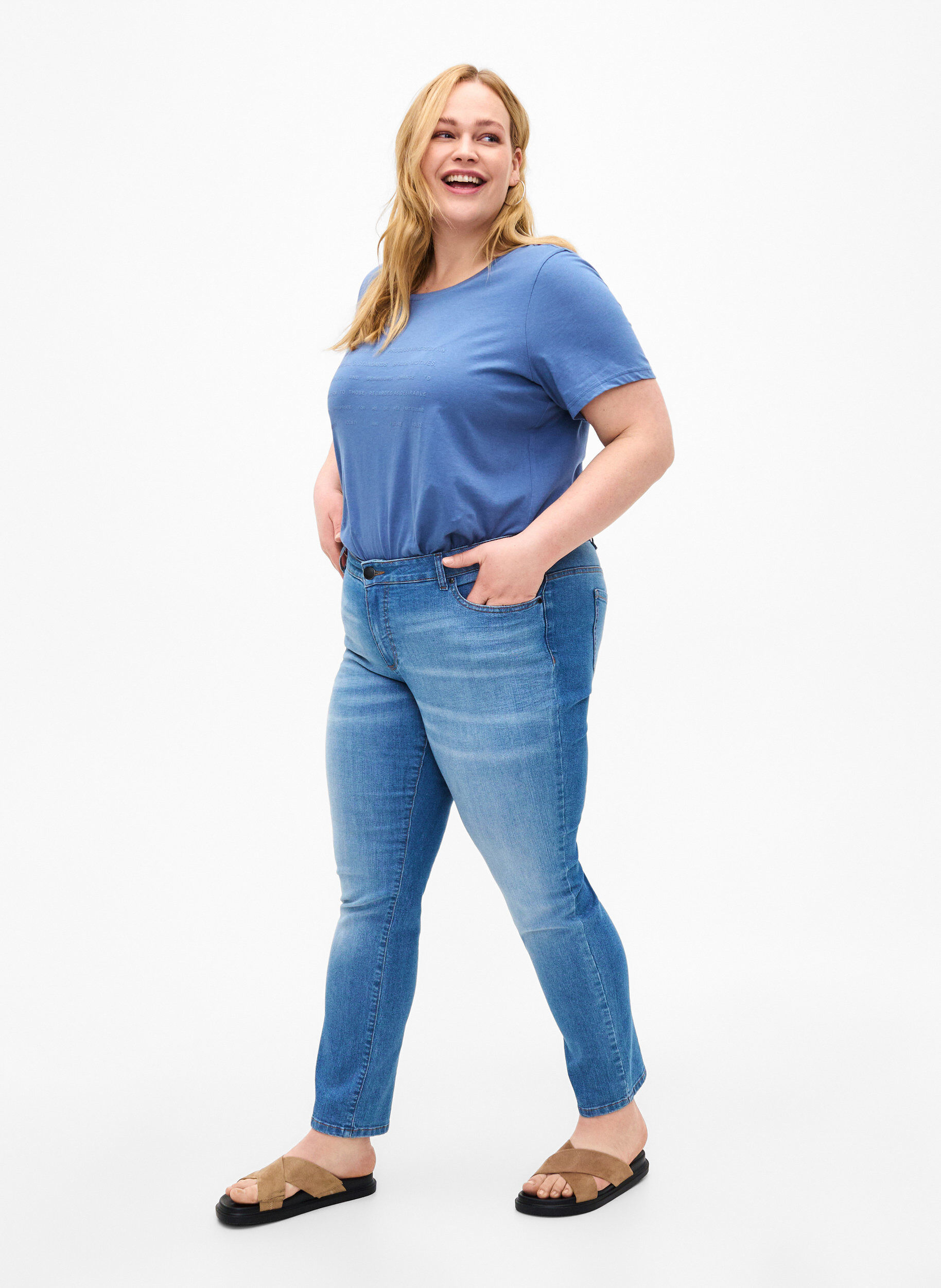 Zizzifashion T-shirt with text motif, Moonlight B. W.Navy, Model image number 2