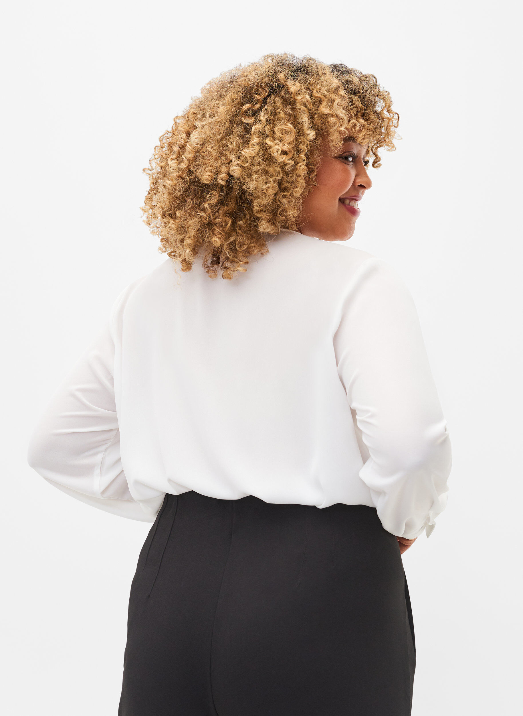 Zizzifashion Solid colour shirt with v-neck, Bright White, Model image number 1