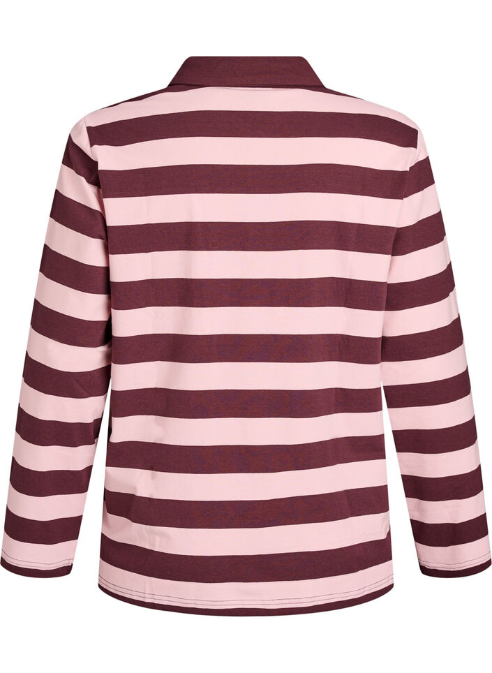 Long-sleeved polo shirt with wide stripes, Brown, Packshot image number 1
