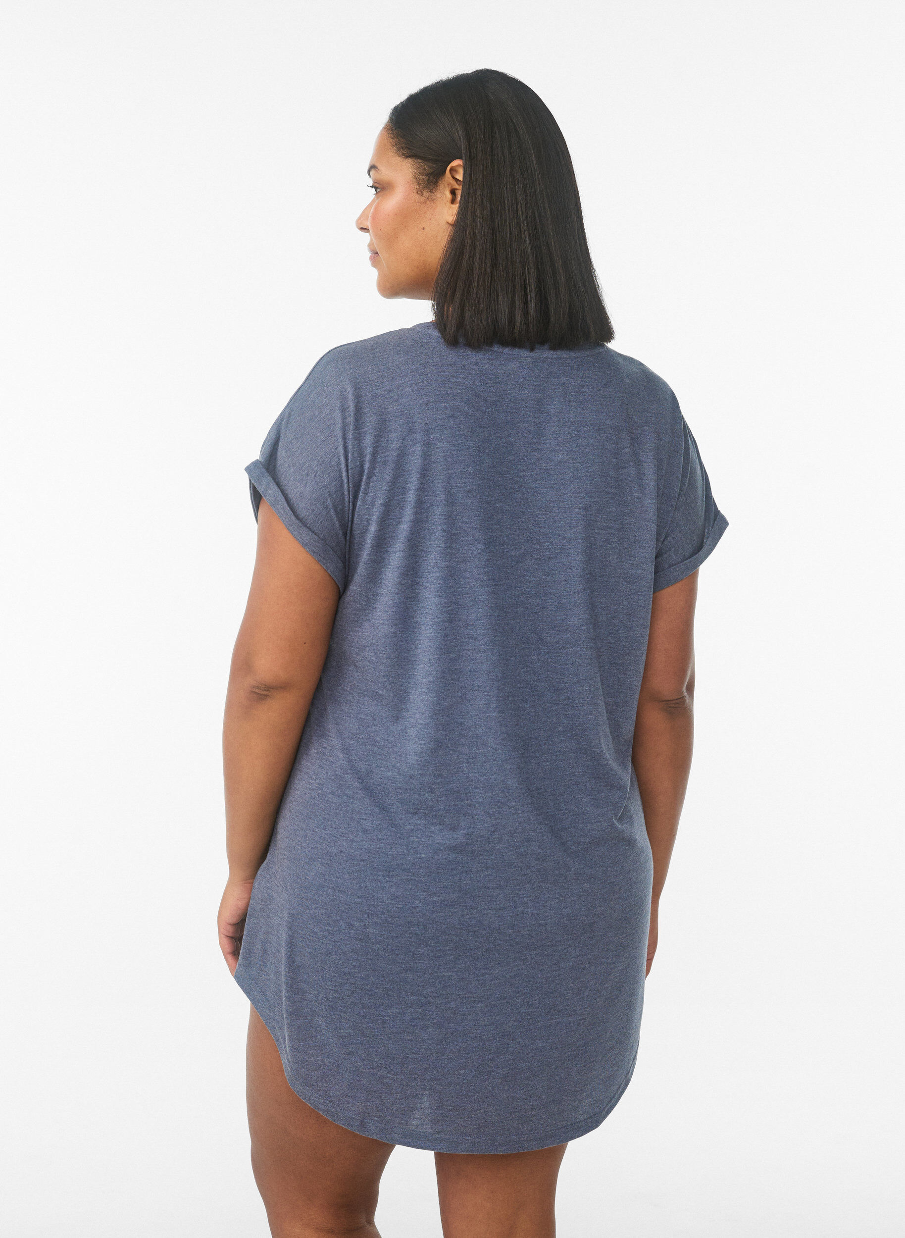 ZizzifashionShort sleeve nightgown with text print, Grey, Model image number 2