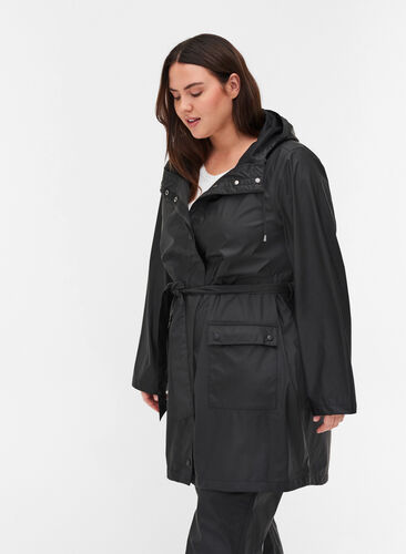 Rain jacket with hood, Black, Model image number 0