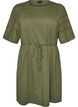Cotton dress with broderie anglaise sleeves and a tie-waist, Green, Packshot image number 0