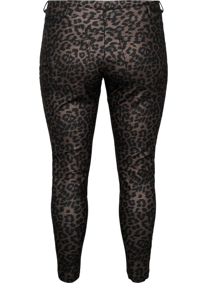 Coated leggings with leopard print and cropped length, Brown, Packshot image number 1