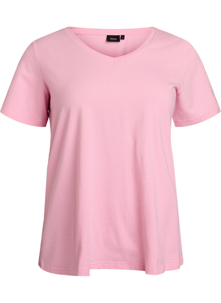 Solid coloured basic t-shirt in cotton, Rose, Packshot image number 0