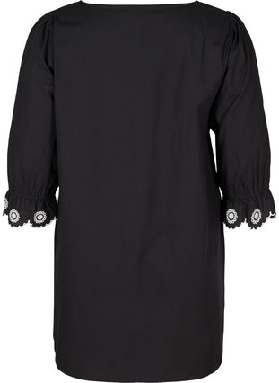 Long cotton blouse with 3/4 sleeves, Black, Packshot image number 1