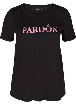 Cotton t-shirt with print, Black, Packshot image number 0