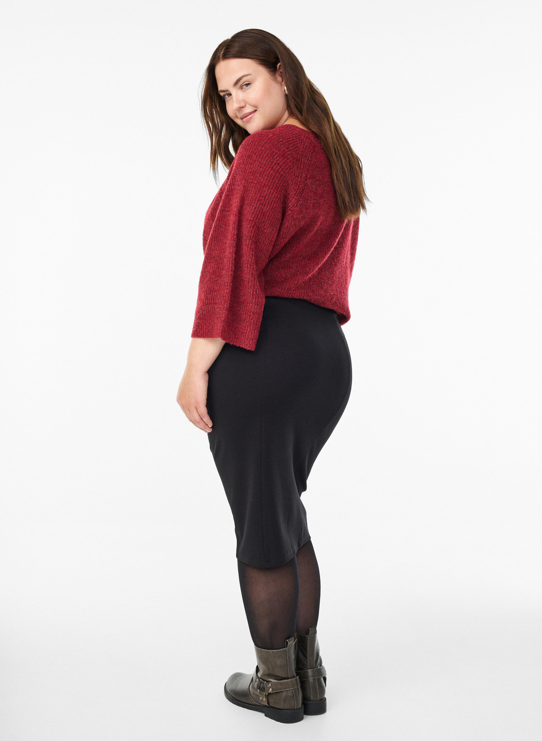 Zizzifashion Close-fitting skirt with elasticated waist, Black, Model image number 1