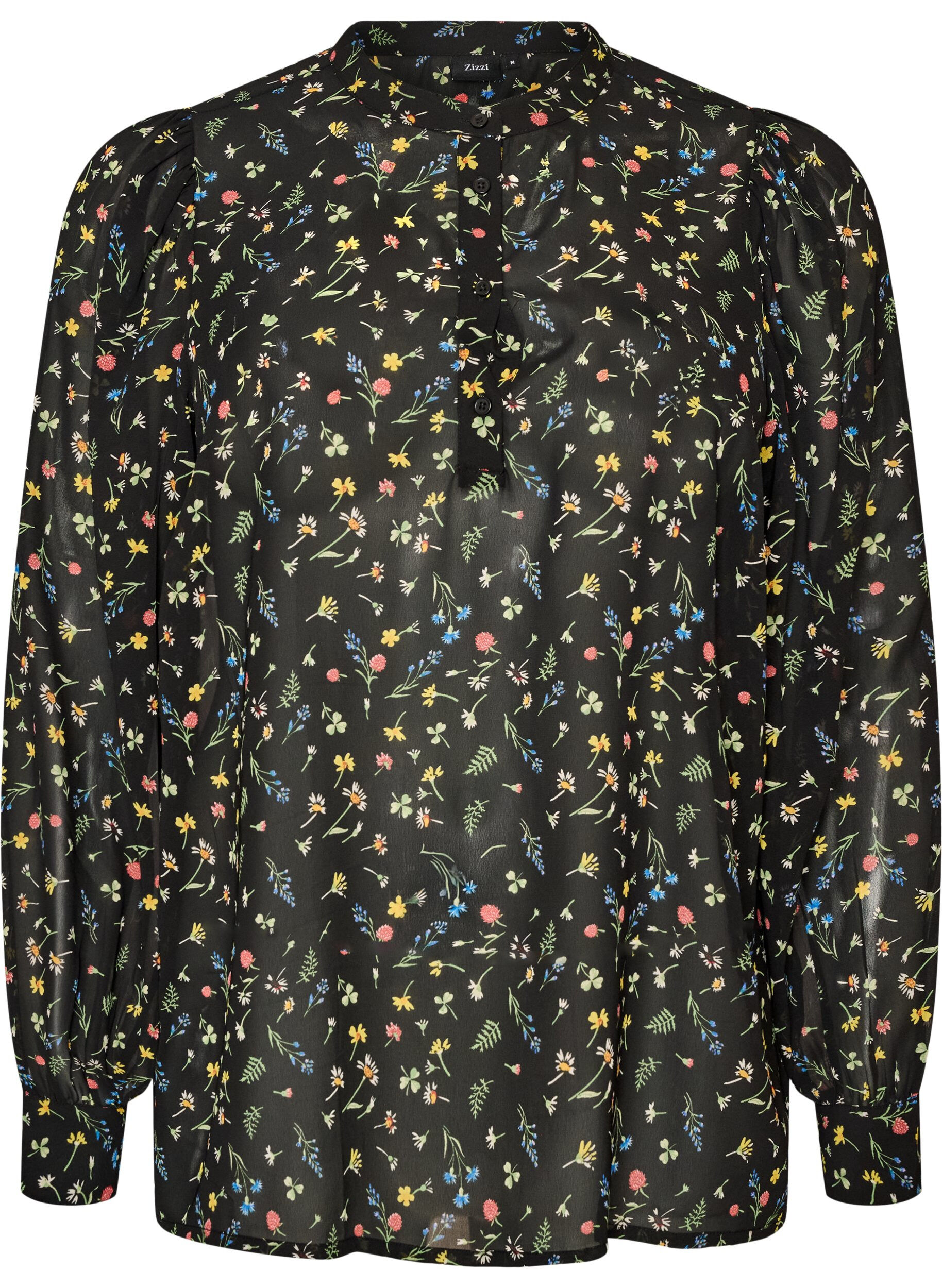 ZizzifashionBlouse with all-over print and short button placket, Black, Packshot image number 0