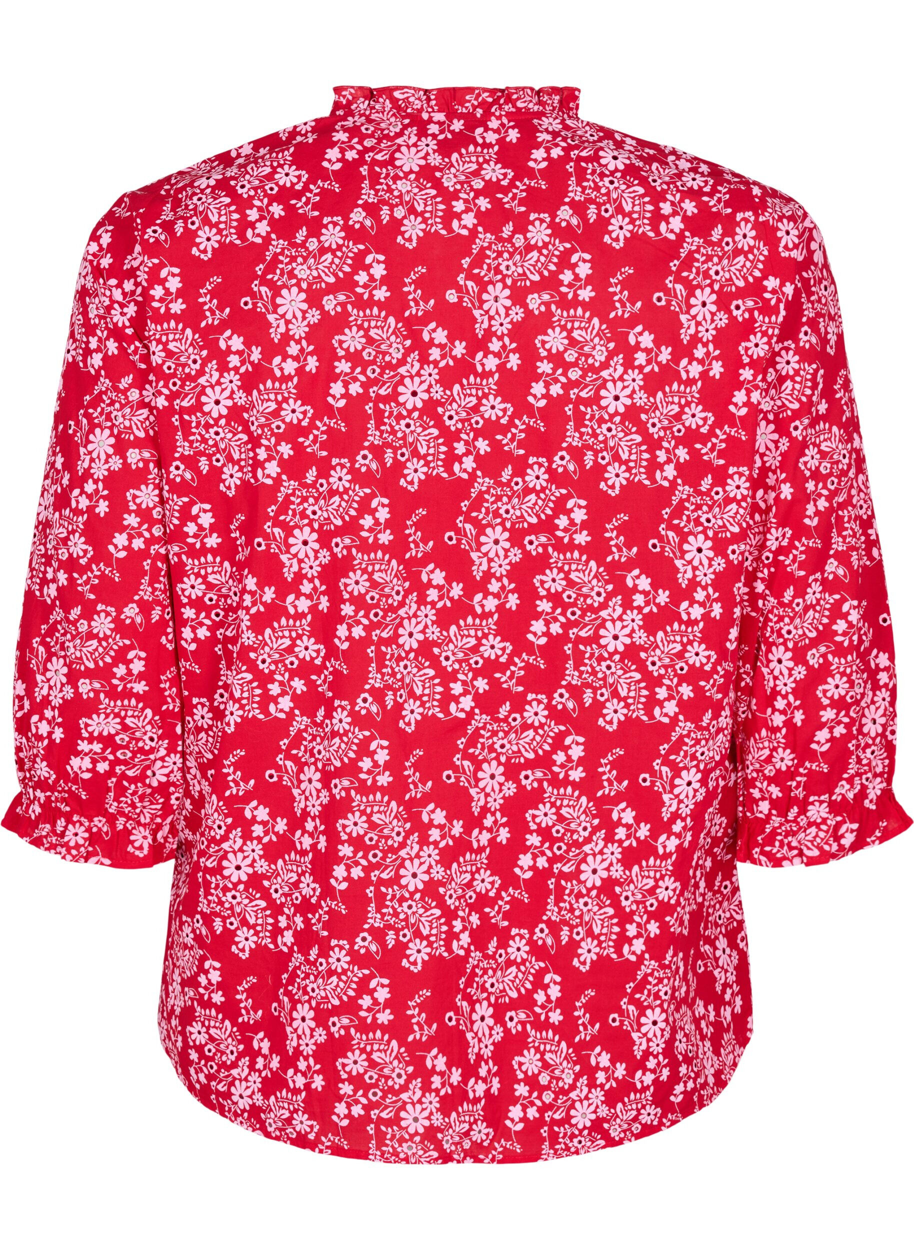 Zizzifashion Cotton blouse with floral print, Red, Packshot image number 1