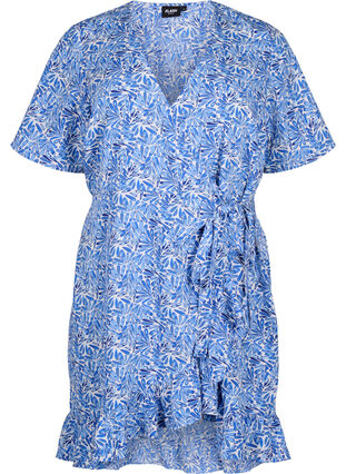 FLASH - Wrap dress with short sleeves, White Blue AOP, Packshot image number 0
