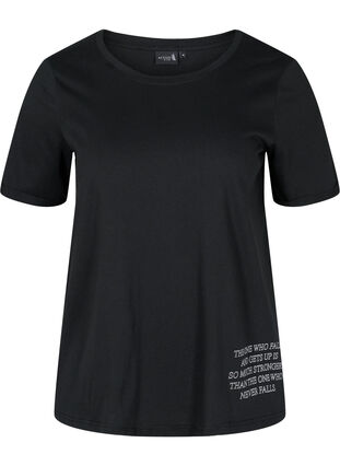 Cotton sports t-shirt with text and short sleeves, Black, Packshot image number 0