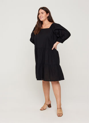Dress with 3/4 sleeves and A-line, Black, Model image number 2