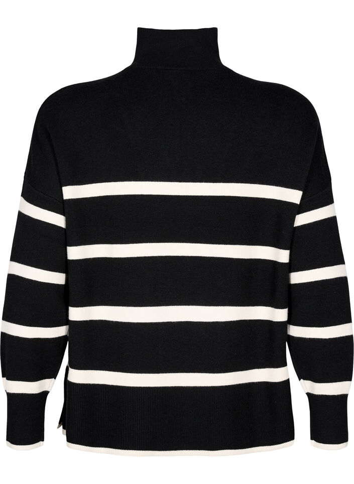 Pullover with stripes and high collar	, Black w. Birch, Packshot image number 1