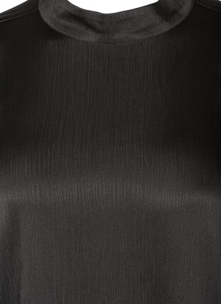 Shiny blouse with long puff sleeves, Black, Packshot image number 2