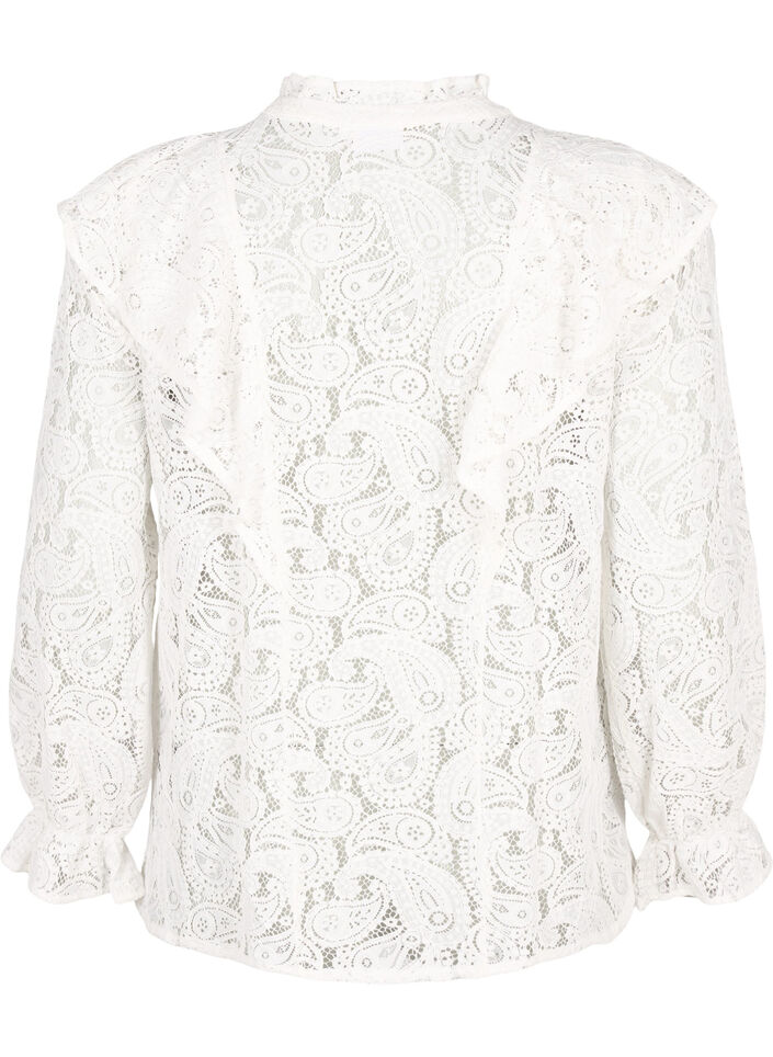 Lace shirt blouse with ruffle detail, Snow White, Packshot image number 1
