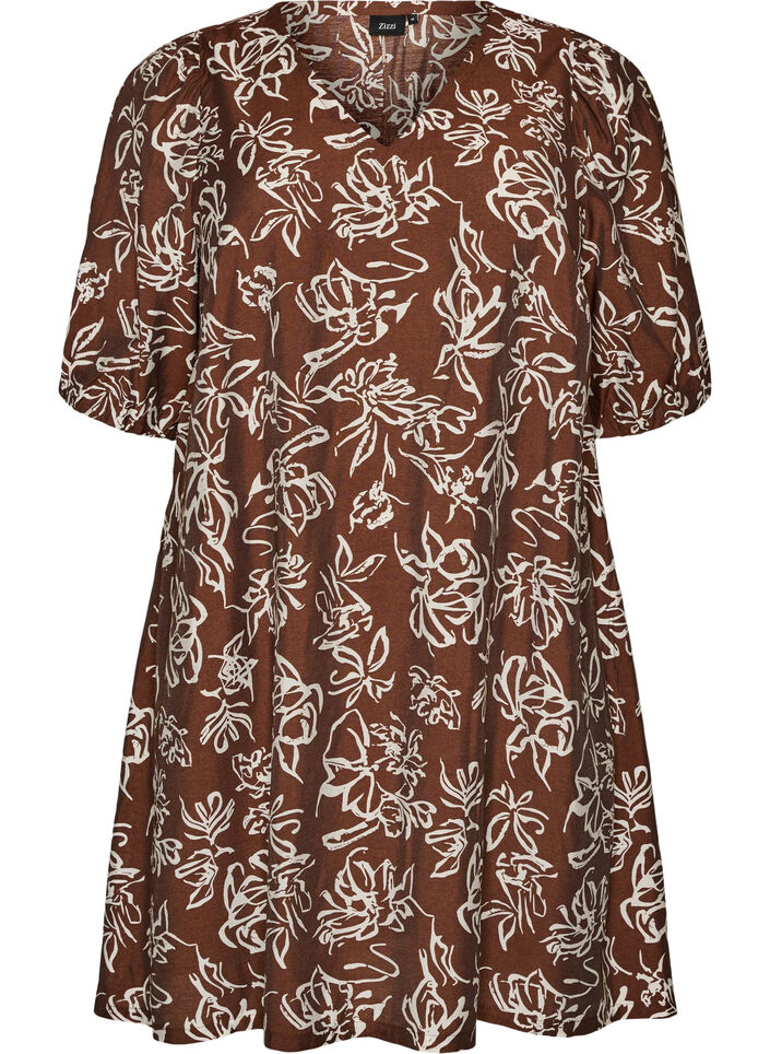 Short A-line dress with V-neck, Brown, Packshot image number 0