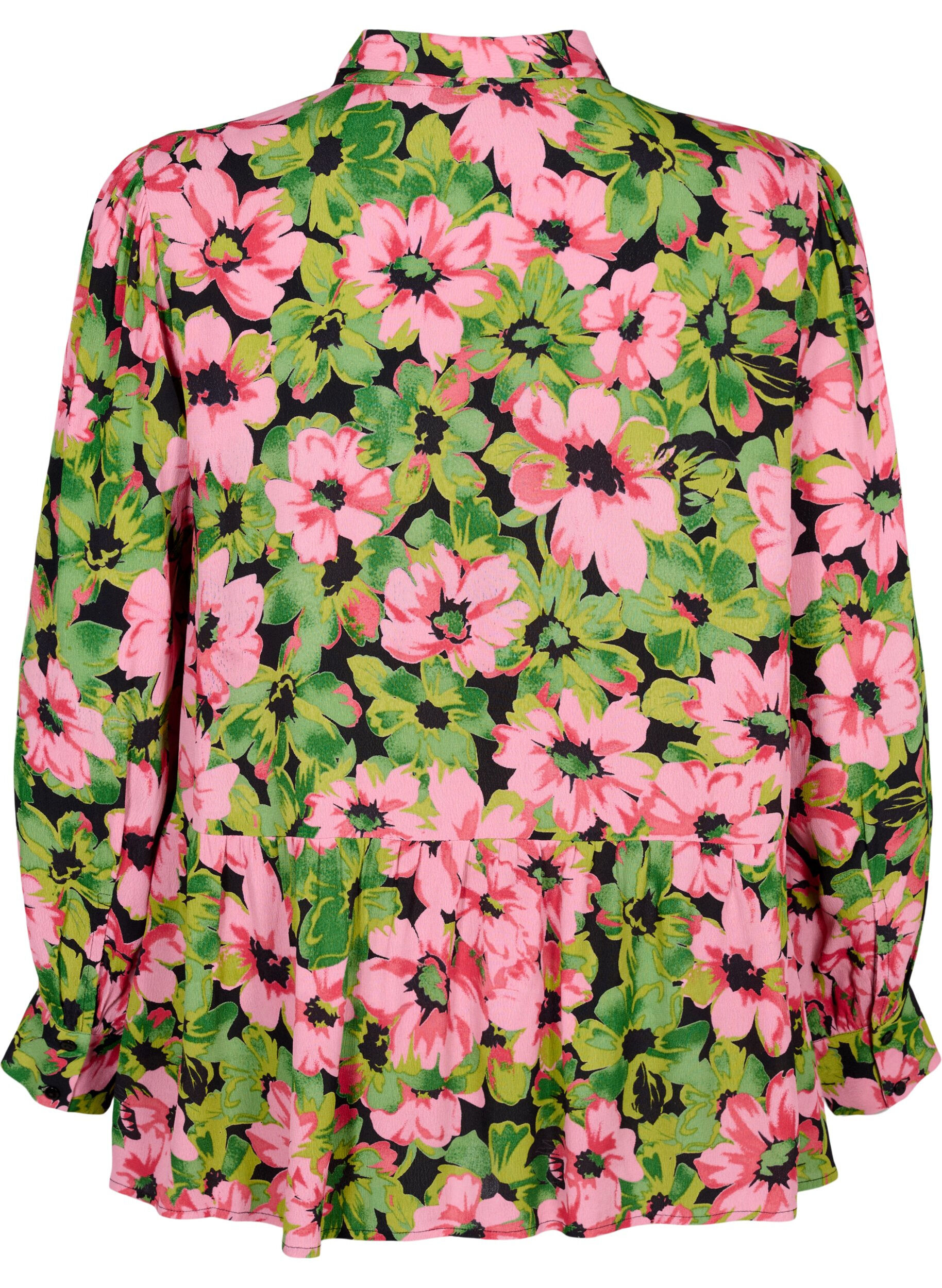 Zizzifashion Floral shirt in viscose, Pink G. Flower AOP, Packshot image number 1