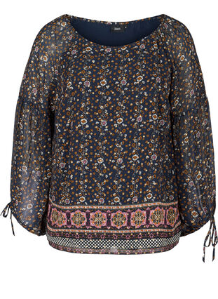 Long-sleeved blouse with a floral print, Navy Blazer AOP, Packshot image number 0