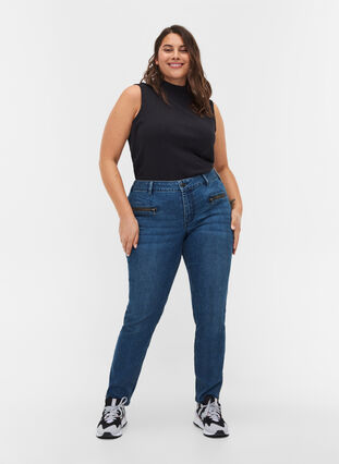 Extra slim Sanna jeans with zipper details, Blue denim, Model image number 0