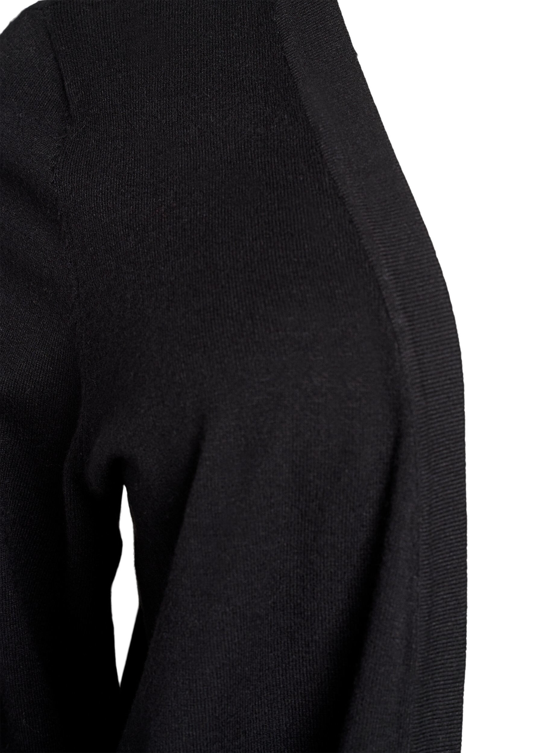 Zizzifashion Long open-front knit cardigan with pockets, Black, Packshot image number 2