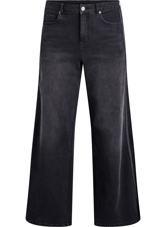 Wide fit jeans with vertical denim details, Dark Grey, Packshot image number 0