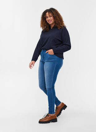 Plain, viscose blend knitted blouse, Night Sky, Model image number 2