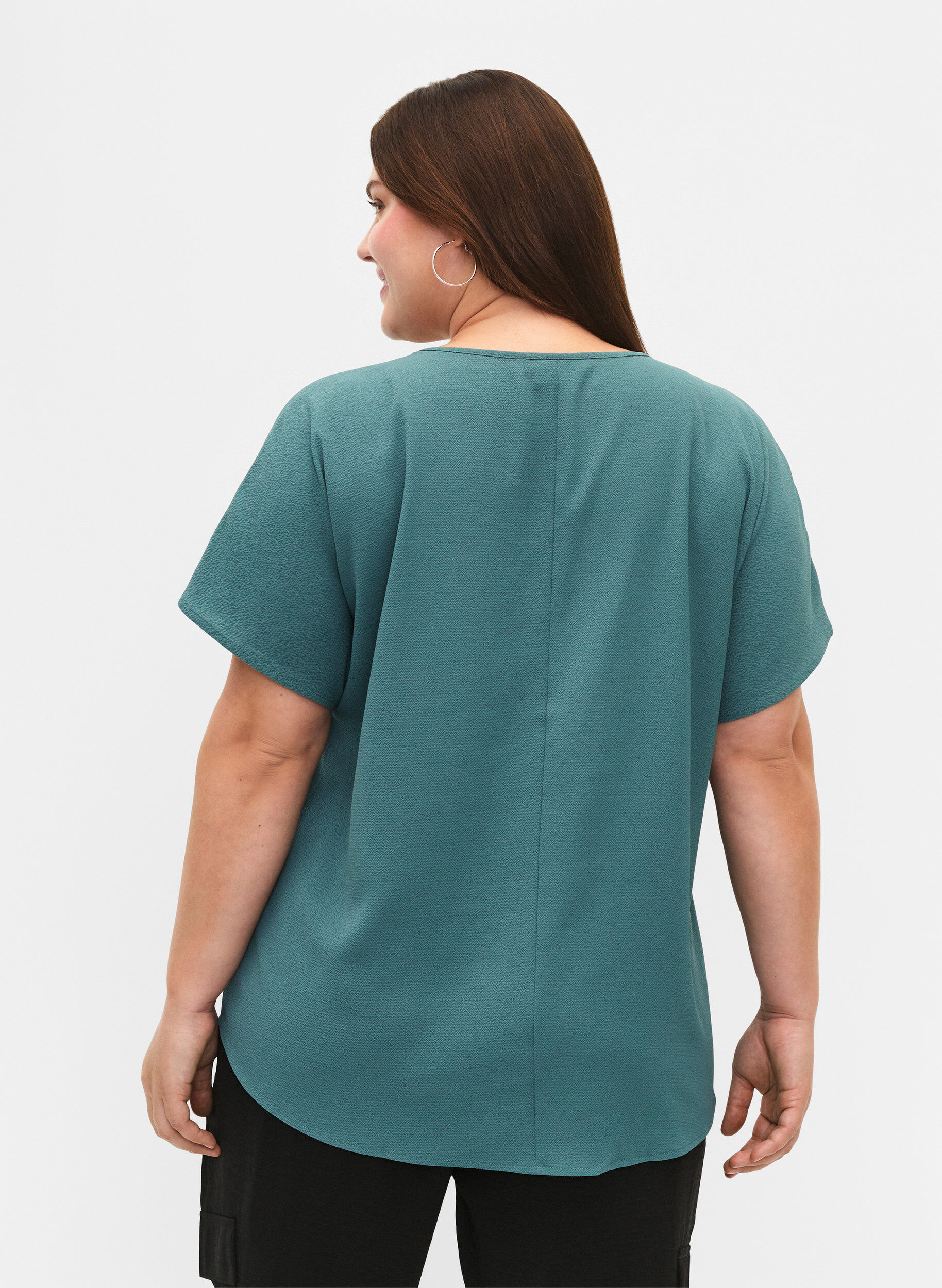 Zizzifashion Blouse with short sleeves and a round neckline, Green, Model image number 2