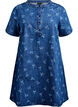 Short denim dress with an A-line cut and floral pattern, Blue, Packshot image number 0