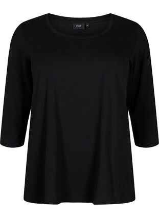 Basic cotton t-shirt with 3/4 sleeves, Black, Packshot image number 0