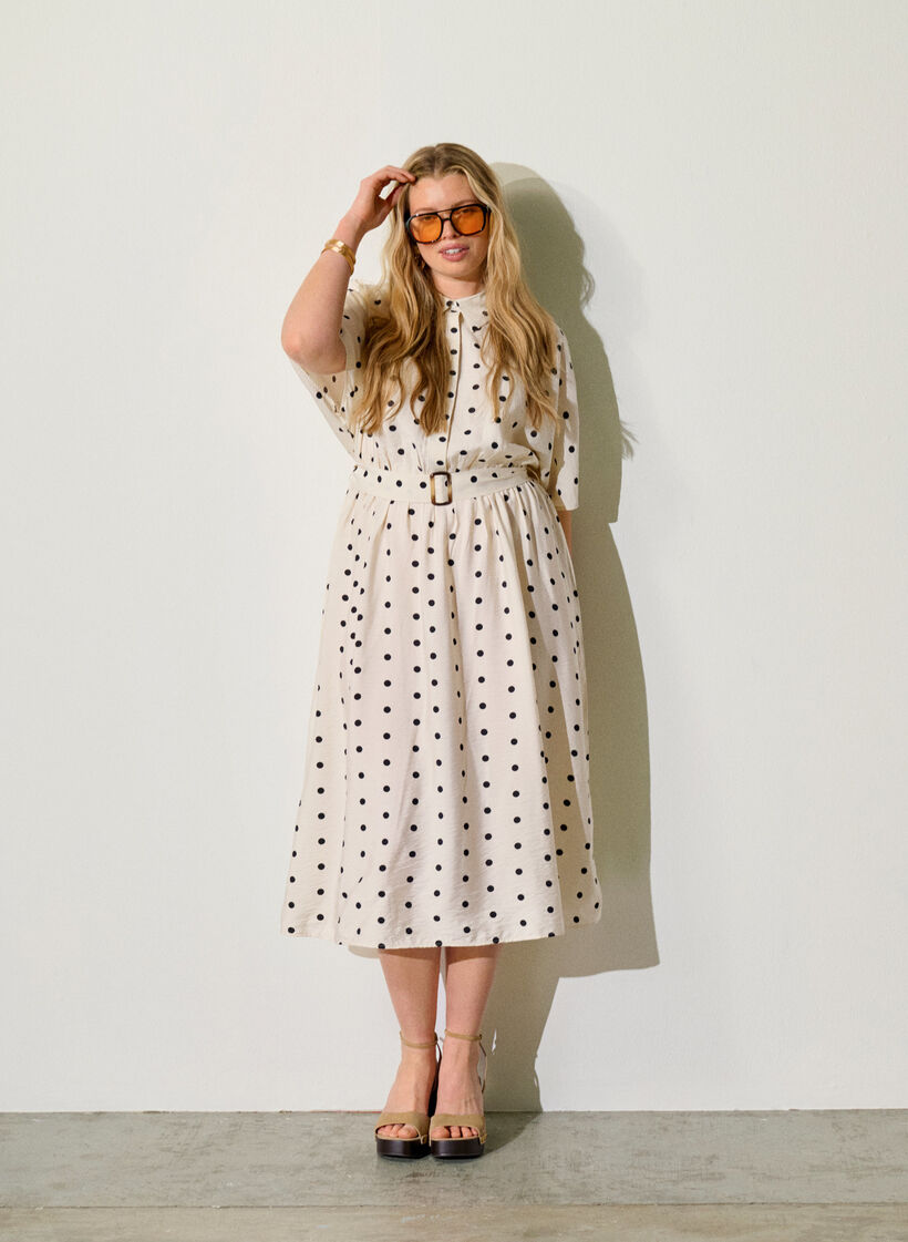 Midi shirt dress in dotted viscose, Vanilla, Image image number 0