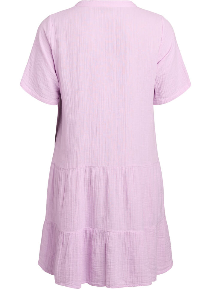 Short A-line dress in cotton muslin, Purple, Packshot image number 1