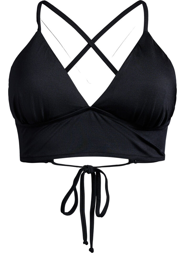 Bikini top with removable pads and back tie, Black, Packshot image number 0