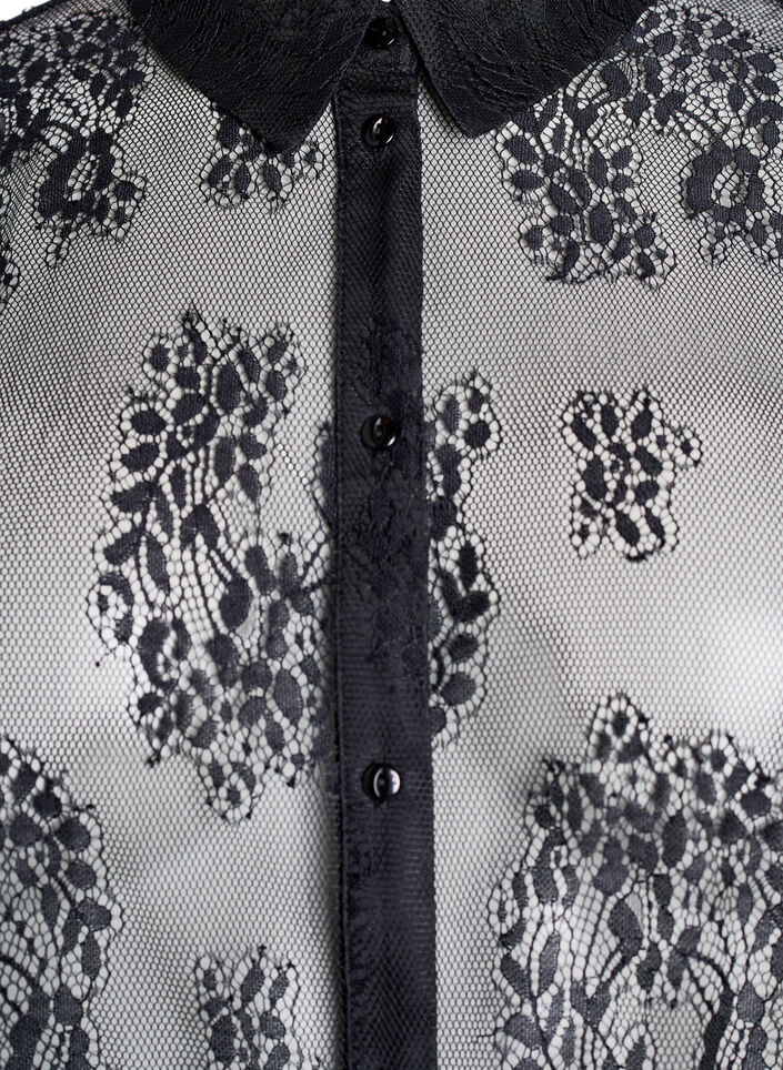 Transparent lace shirt with long sleeves, Black, Packshot image number 2