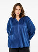 Long-sleeved blouse with ruffles and v-neck, Estate Blue, Model image number 0