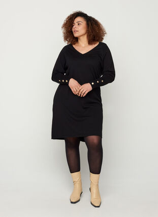 Plain-coloured knitted dress in a viscose blend, Black, Model image number 3