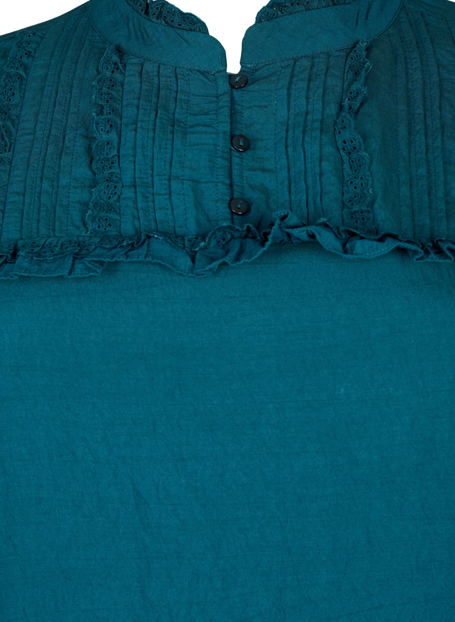 Zizzifashion Viscose dress with broderie anglaise and ruffle details, Reflecting Pond, Packshot image number 2