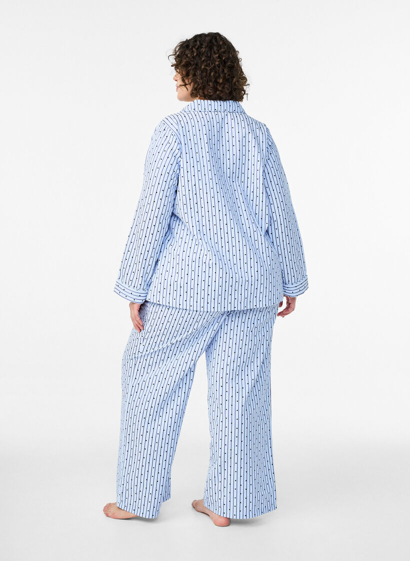 Loose seersucker pyjama trousers with high waist, Light Blue, Model image number 1
