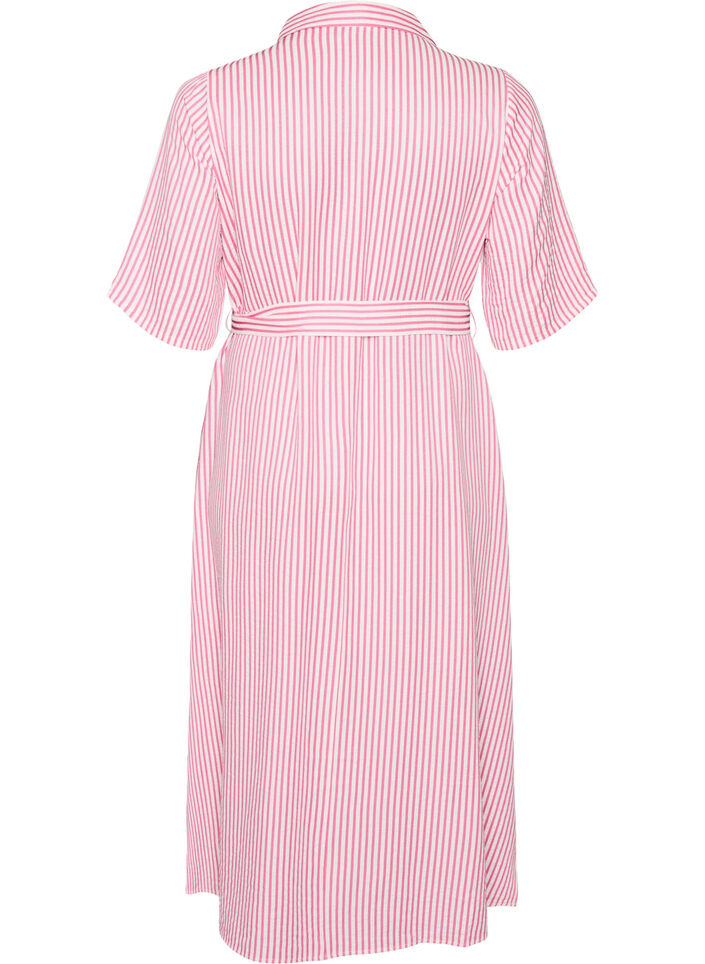 Ankle-length shirt dress with tie belt and stripes, Pink, Packshot image number 1